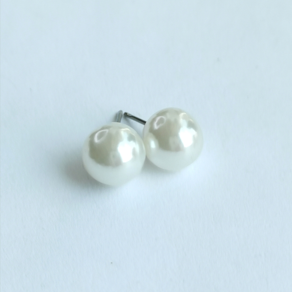 Faux Pearl Stud Earrings Pure White 11mm